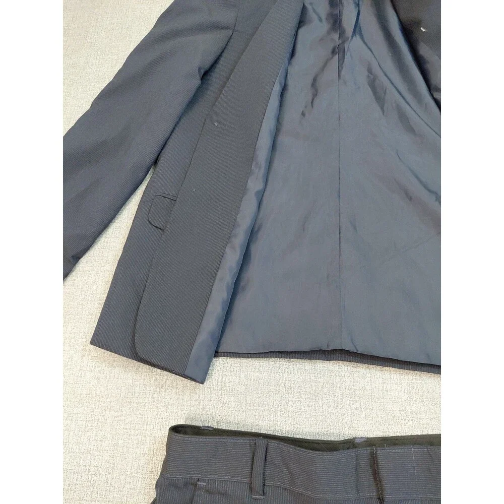 Van Heusen Boys Navy Blue Two Piece Suit Jacket Blazer Pants Size 16 H Husky
